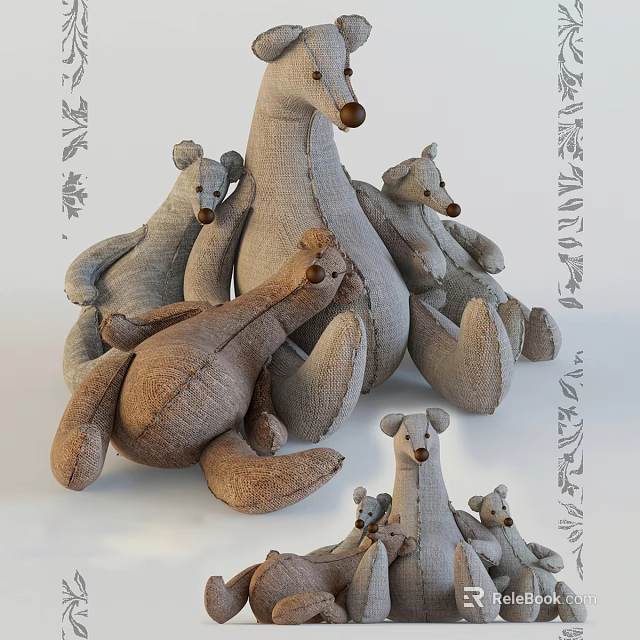 Soft Plush Fabric Stuffed Dolls In Sitting Position With Various Sizes And Soft Texture 3d model 
