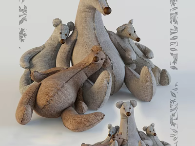 Soft Plush Fabric Stuffed Dolls In Sitting Position With Various Sizes And Soft Texture 3d model