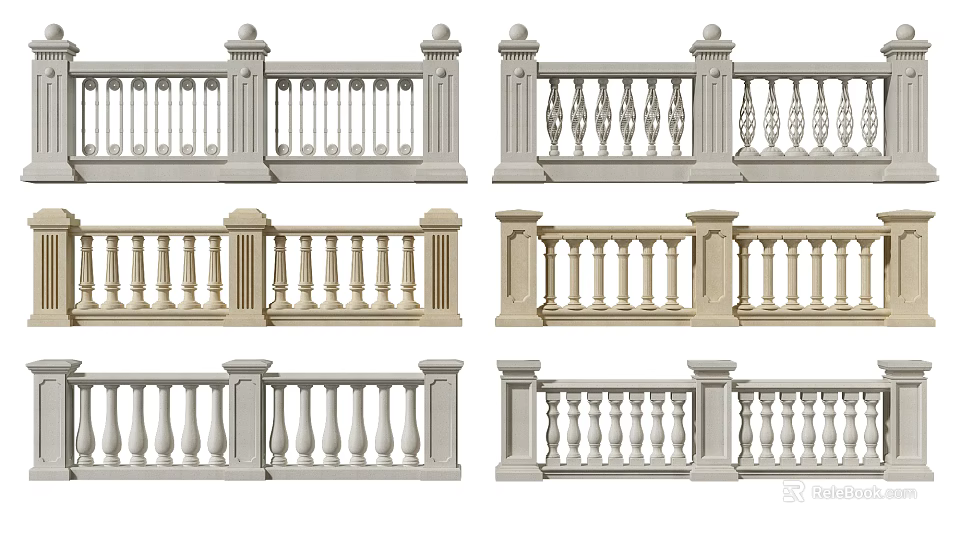 Decorative Stone Balustrade Designs With Ornate Columns And Classic Patterns 3d model
