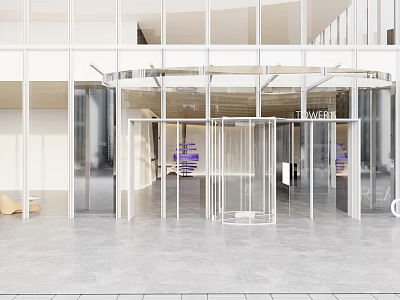 Modern Glass Entrance Door Design With Revolving Structure And Lobby Area 3d model