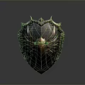 Ornate Medieval Shield with Bronze Accents Dark Metal Spiked Edges and Decorative Engravings