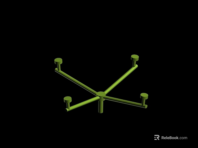 Green Multi Arm Mechanical Structure With Circular Bases On Black Background 3d model