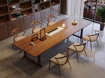 New Chinese Style Solid Wood Tea Table and Chair Combination Large Board Table Tea Table Tea Table Tea Room Tea Tasting Area Cabinet Tea Cabinet Tea Set Supplies Low Stool 3d model