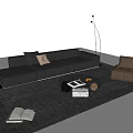 Modern Black Leather Sofa Coffee Table Set With Round Glass Top And Armchair
