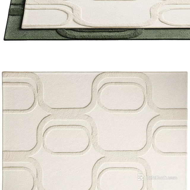 Cream Square Rug With Circular Loop Patterns And Geometric Design Elements 3d model 