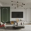Elegant Modern Living Dining Room Interior With Sofa Dining Table And Pendant Lights