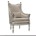 Classic Elegant Armchair With Intricate Carved Armrests Beige Fabric And Wooden Legs