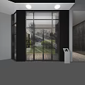 Modern Glass Entrance Gate With Black Frame Floor to Ceiling Design And Outdoor Greenery View
