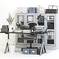 Modern Office Desk And Chair Set With Globe Books And Desk Lamp