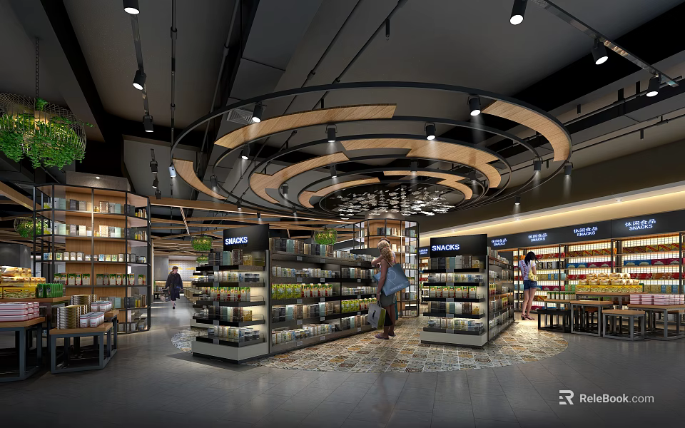 Modern Supermarket Interior With Organized Shelves Various Products And Bright Lighting 3d model 