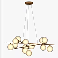Modern Hanging Chandelier With Branched Metal Frame And White Globe Lights