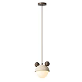 Modern Pendant Lights With Wooden Round Accents Light Colored Top Shades And White Spherical Bodies