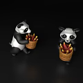 Two Small Reptiles Holding Woven Baskets Filled With Ripe Bananas On Black Background
