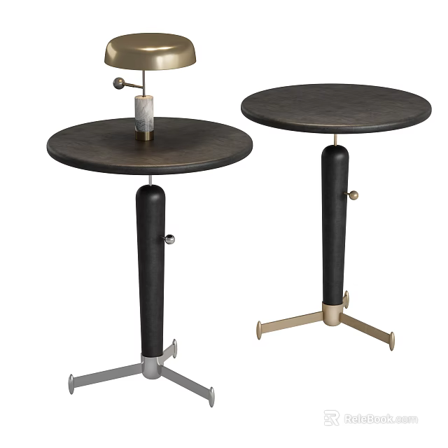 Modern Black Side Tables With Round Top And Metal Stand Design For Living Room 3d model 