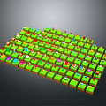Colorful Icons Arranged On Green Square Grid With Various Small Symbols