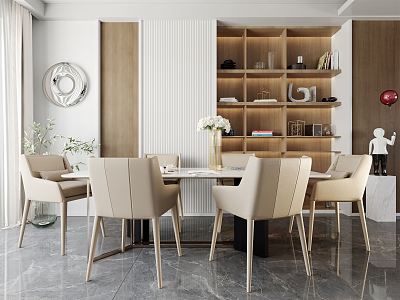 Modern Restaurant Simple Restaurant Dining Table and Chair Combination Decorative Cabinet 3d model