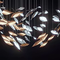 Modern Leaf Shaped Chandelier Design With Metallic Finish And Hanging Lights For Contemporary Interior Decor