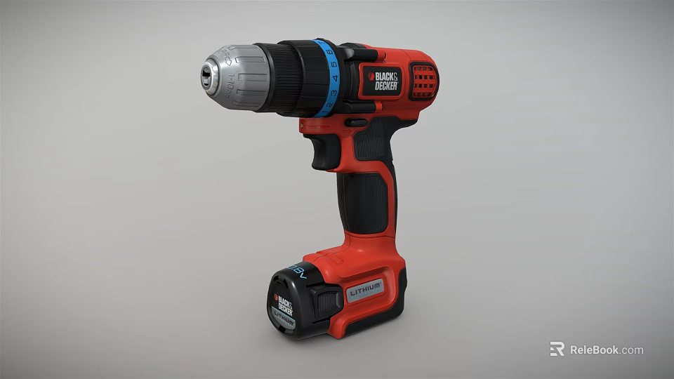 Black Decker Cordless Power Drill Red And Black Battery Powered Handheld Tool 3d model