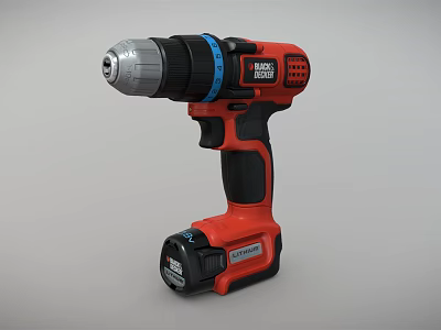 Black Decker Cordless Power Drill Red And Black Battery Powered Handheld Tool 3d model