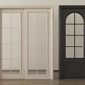 White Double And Black Single Doors With Glass Panels Arched Top And Golden Handle