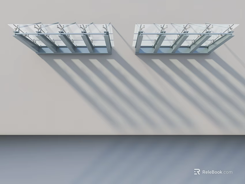 Modern Glass Swing Doors With Metal Frames Mounted On Light Colored Wall 3d model