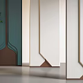 Modern Decorative Screen Design For Interior Space With Geometric Lines And Green White Brown Tones
