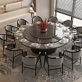 Modern Round Dining Table Set With Chairs Tableware And Flower Vase Decoration 3d model