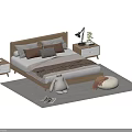 Double Bed Interior With Wooden Frame Pillows Nightstands Gray Carpet Stuffed Toy And Magazine