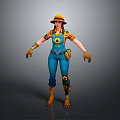 Game Movie Character In Blue Overalls With Sunflower Pattern Yellow Hat Brown Gloves And Boots