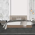 Modern Minimalist Bedroom Interior With Beige Bed Headboard Two Nightstands Lamps Gray Walls And Rug