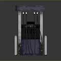 Blue And Silver Fuel Dispenser With Digital Display Fuel Hoses And Metal Handrails