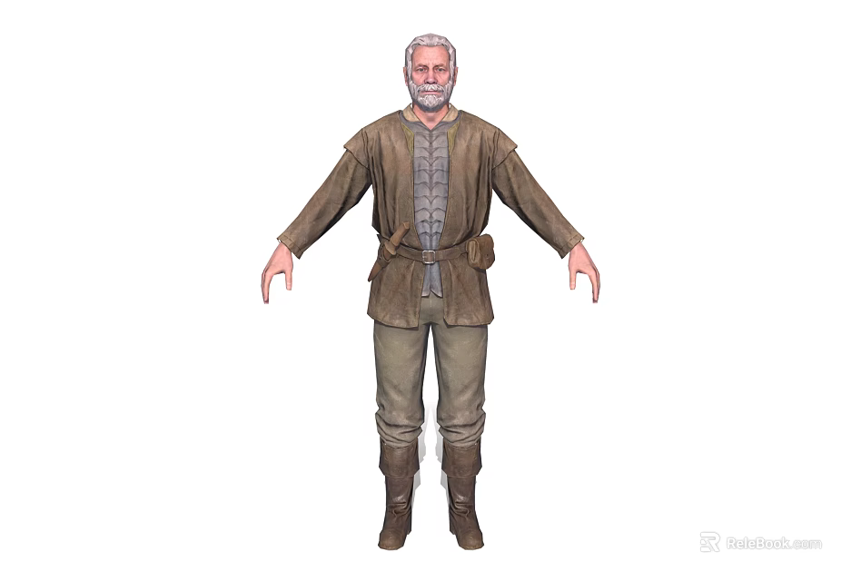 Elderly Man With White Beard In Brown Clothing Standing With Arms Outstretched 3d model 