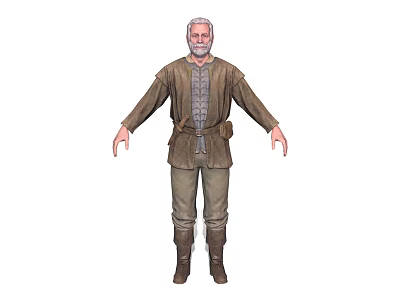 Elderly Man With White Beard In Brown Clothing Standing With Arms Outstretched 3d model