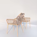 Pair of Modern Woven Rattan Outdoor Chairs With Sturdy Wooden Legs