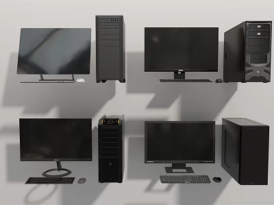 Desktop Computer Display With Multiple Monitors Towers Keyboards And Mice 3d model