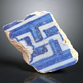Antique Pottery Fragment Featuring Blue White Geometric Pattern And Worn Edges 3d model