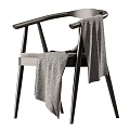 Modern Minimalist Solid Wood Single Chair With Soft Upholstered Seat And Cozy Knitted Blanket