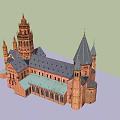 Historic Red Brick Architecture With Tall Towers Spires Slate Roof And Gothic Windows
