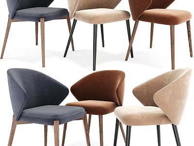 Leisure Chairs in Multiple Colors with Modern Design Velvet Upholstery and Wooden Metal Legs 3d model