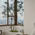Modern Bedroom Interior With Light Colored Bedding Pendant Light And Dressing Table