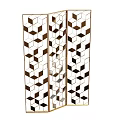 Modern Folding Room Divider With Geometric Black White Pattern And Gold Frame 3d model