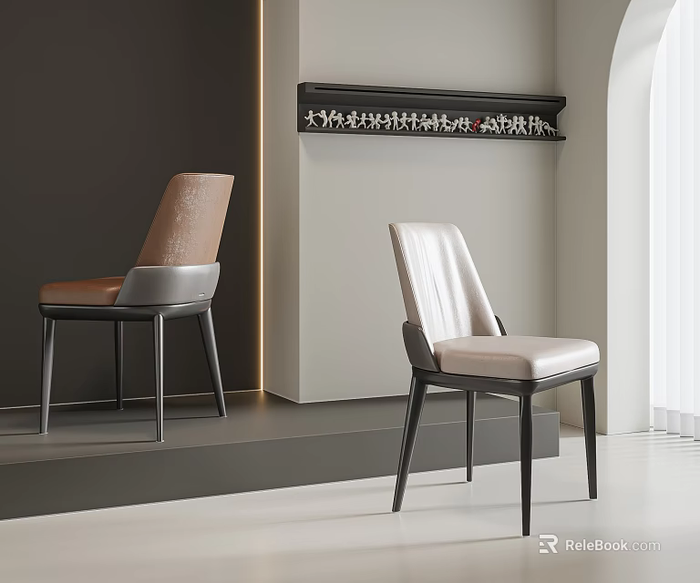Modern Single Chair With Brown And White Leather Upholstery In Minimalist Interior Space 3d model 