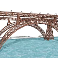 Metal Truss Arch Bridge Structure With Railings Over Blue Water And Sky Scenic Landscape