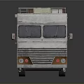 White And Orange Bus With Roof Rack And Front W Logo Parked On Reflective Floor