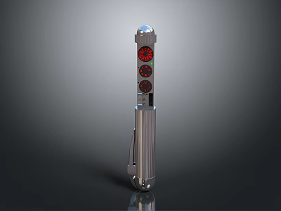 Daily Life Utility Gadget With Silver Cylindrical Body Three Red Circular Parts And Bottom Clip 3d model