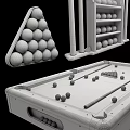 Billiard Table With Colored Balls Wooden Cues And Triangle Rack Sports Equipment