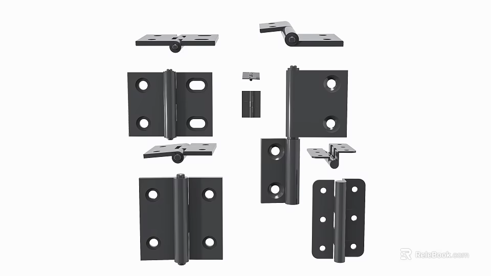 Various Types Of Black Metal Hinges And Hardware Accessories For Furniture 3d model 