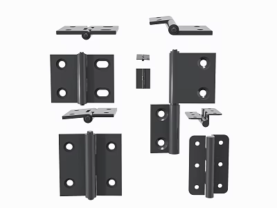 Various Types Of Black Metal Hinges And Hardware Accessories For Furniture 3d model