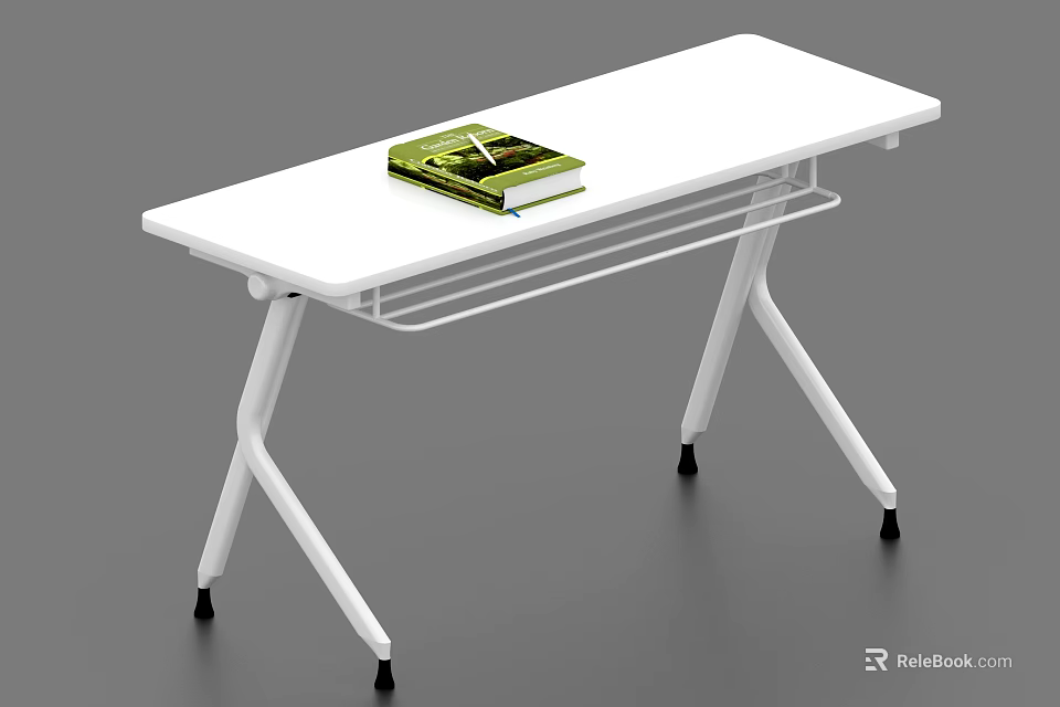 White Conference Table With Green Cover Book White Frame And Black Foot Pads 3d model 