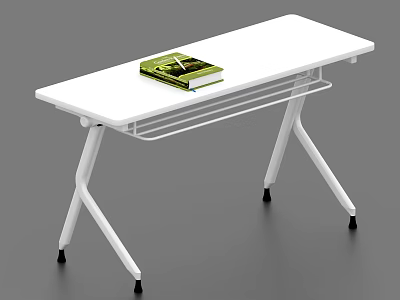White Conference Table With Green Cover Book White Frame And Black Foot Pads 3d model